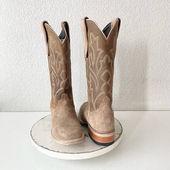 Lane SARATOGA Womens Cowboy Boots 7.5 Latte Suede Western Cowgirl Mid Calf Tall - Picture 1 of 11
